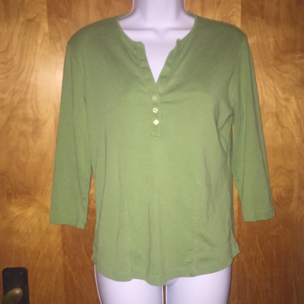 Kiwi Green Jones Sport 3/4 Sleeve Henley Shirt Size Medium